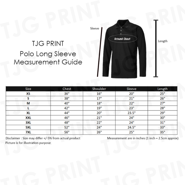 HC Polo Long Sleeve size chart