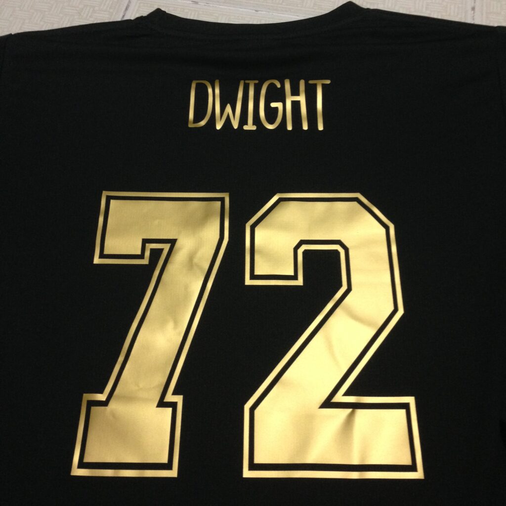 Metallic Gold Custom Name & Numbers Example