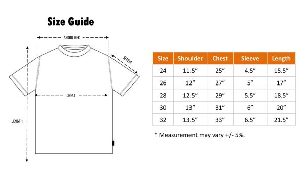 Kids Eyelet Dri Fit Round Neck T-Shirt Size Chart