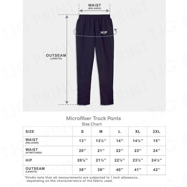 P501 Track Pant Size Chart