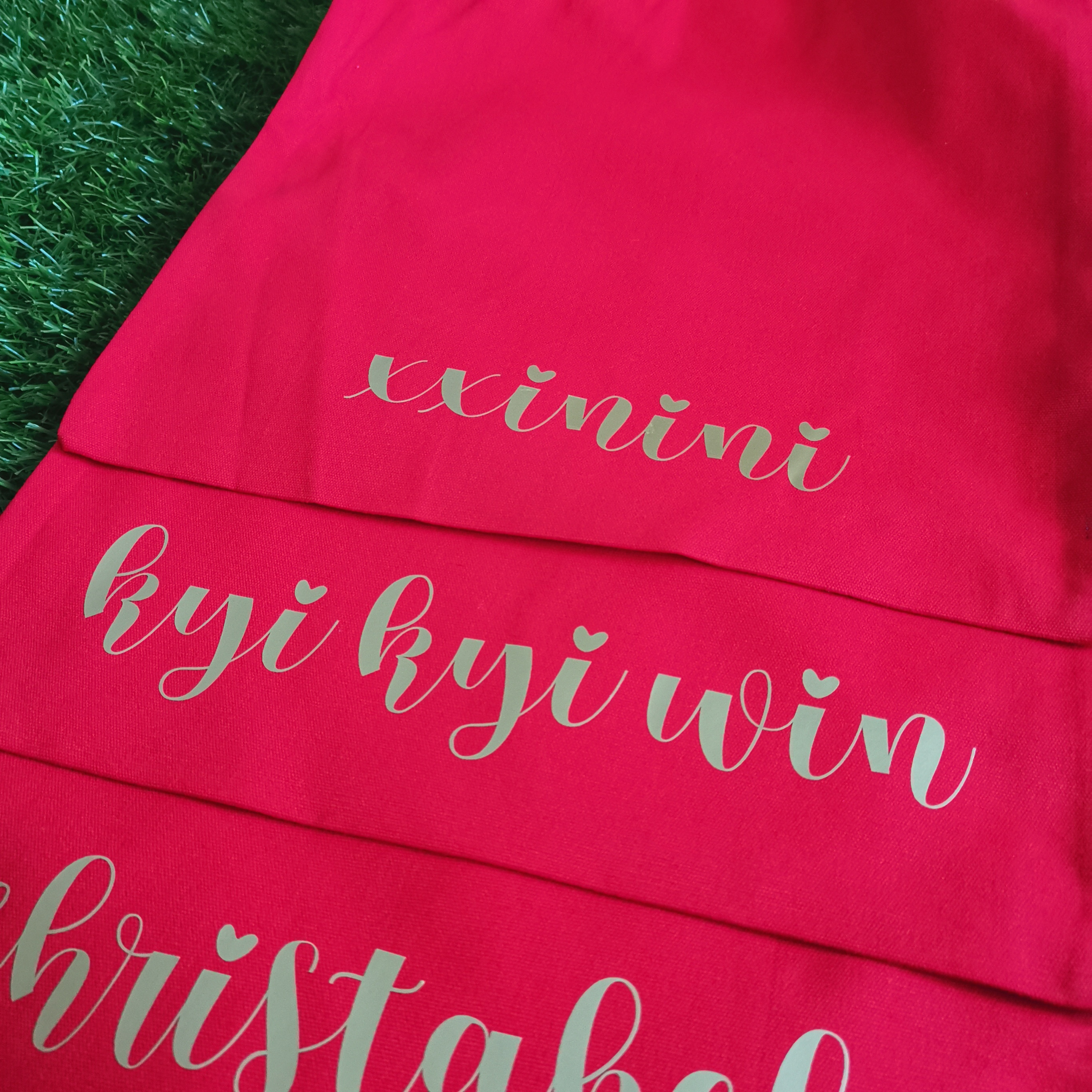 Red Tote Bag Gold Custom Names