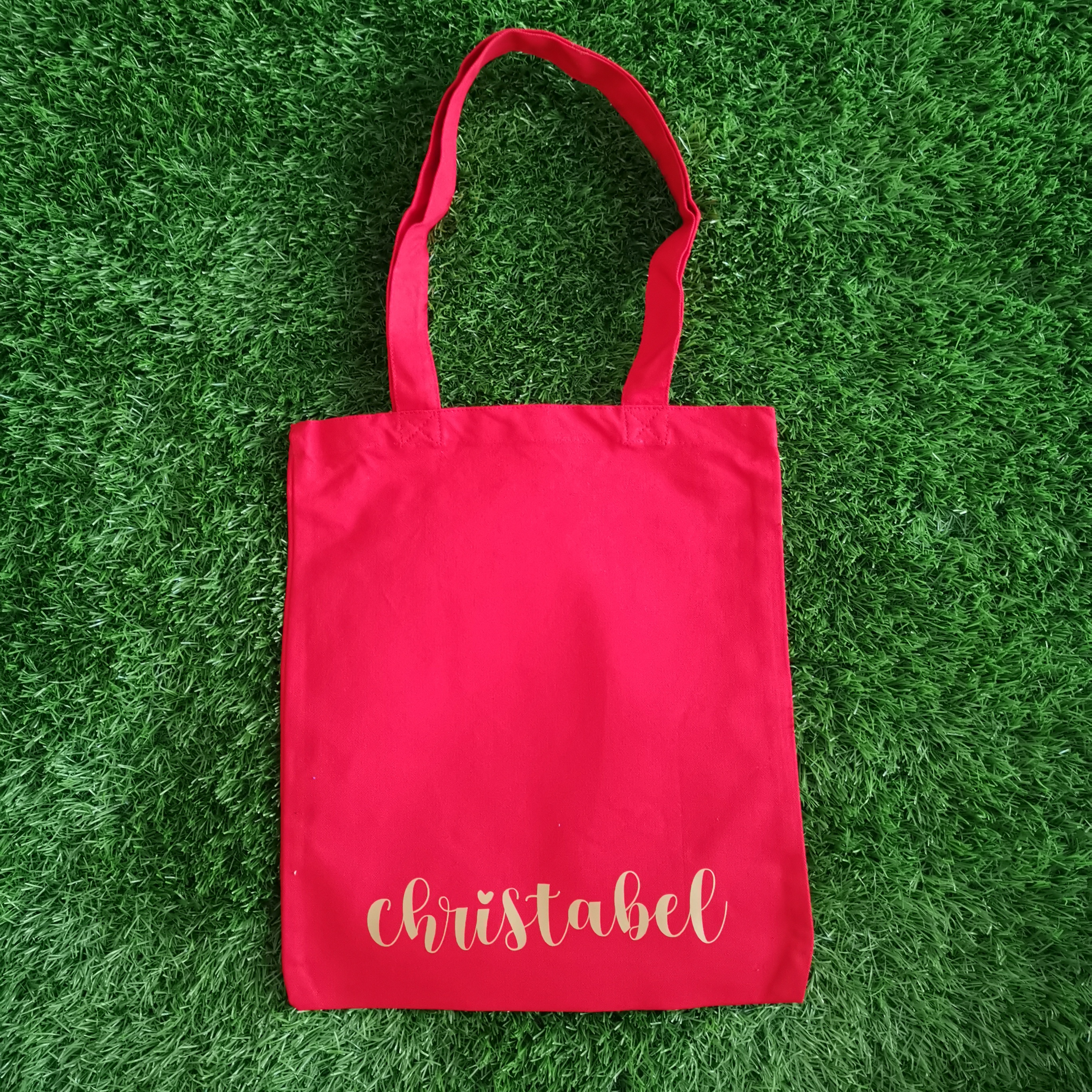 Red Tote Bag Gold Names