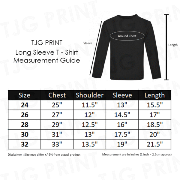 QD88 Kids Long Sleeve Size Chart