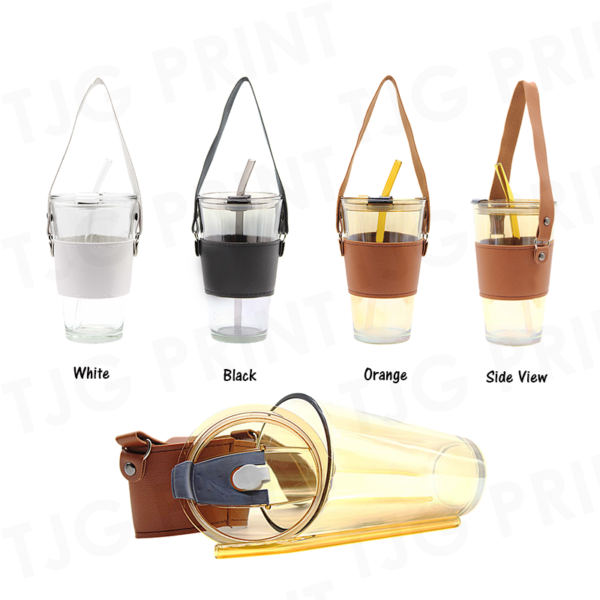 AM67 Glass Mug with Straw and PU Cover