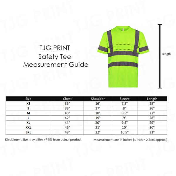VT05 Safety Tee Size Chart