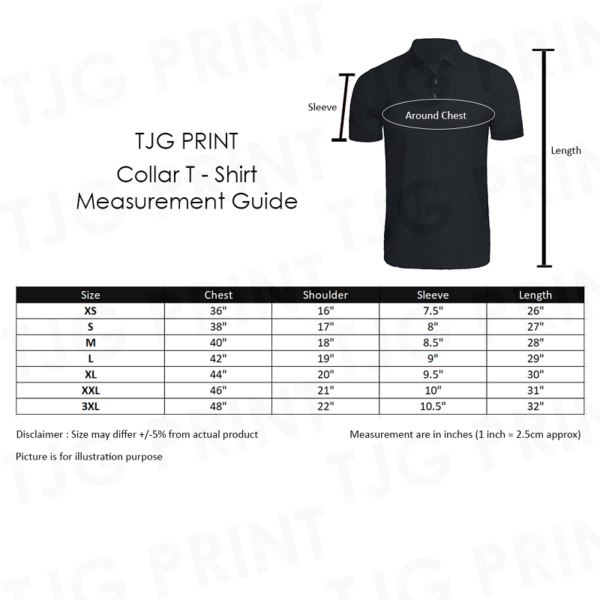QD92 Sublimation Polo Size Chart
